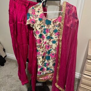 Floral Pink and Blue Traditional Outfit